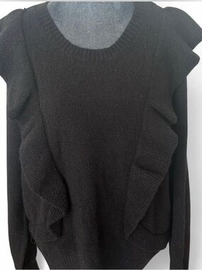 Black Ruffle Detail Women's Sweater